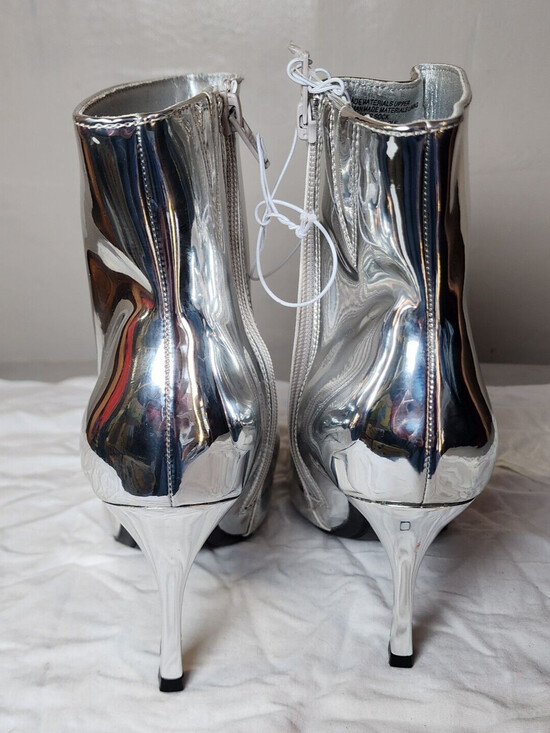 New A New Day Women High Heel Ankle Boots Silver Shiny Pointed Toe Boots Sze 8 - Picture 5 of 7